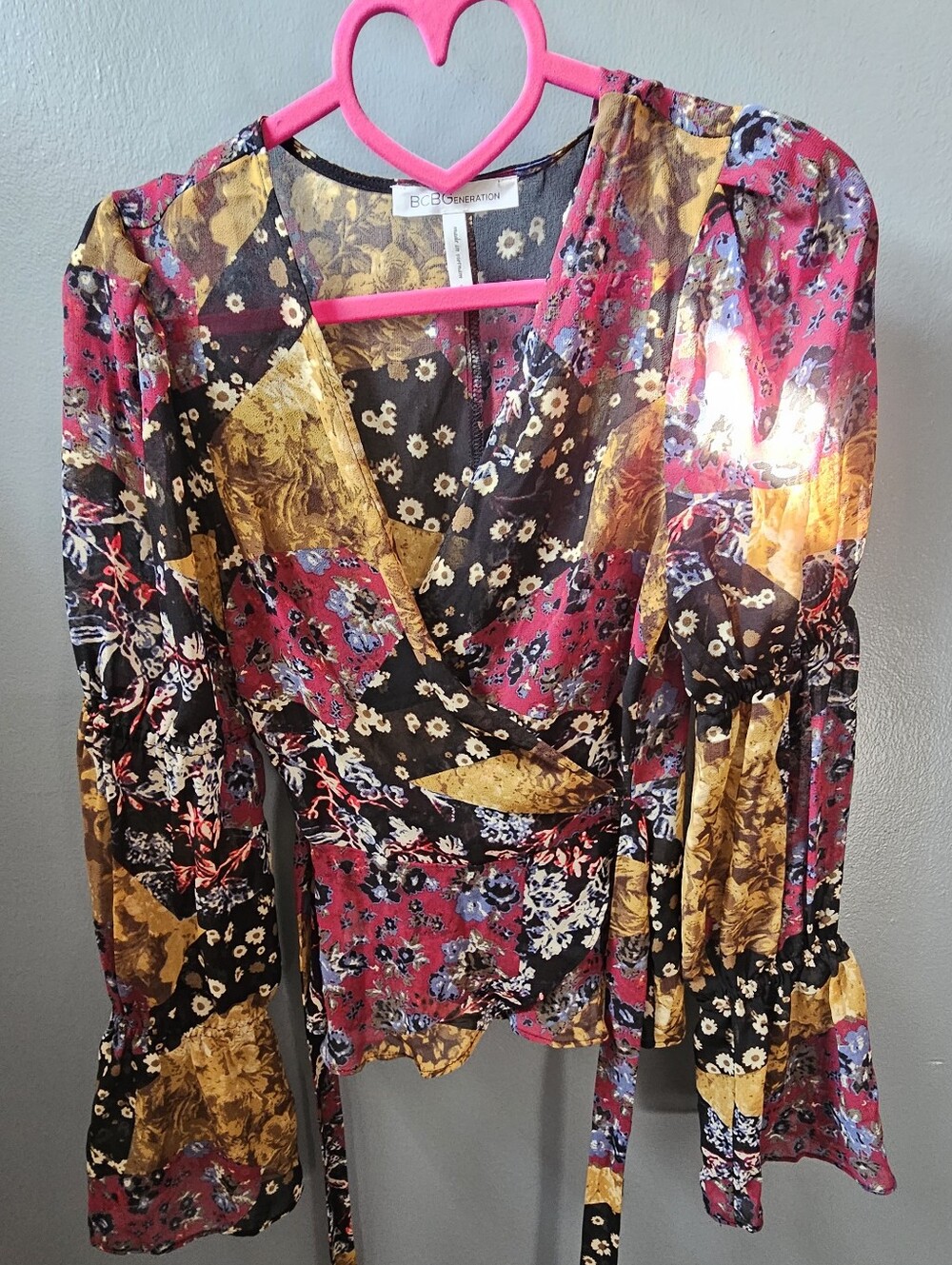 BCBGeneration Floral Wrap Blouse in Multi-Color